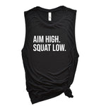 Load image into Gallery viewer, Womens Workout Tank, Womens Fitness Tank, Workout Tank Top, Workout Gift, Gift for Her, Aim High Squat Low, Motivational Tank, Weightlifting
