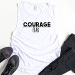 Load image into Gallery viewer, Womens Workout Tank, Womens Fitness Tank, Workout Tank Top, Workout Gift, Gift for Her, Courage Over Fear, Tank Top for Her, Courageous Tank
