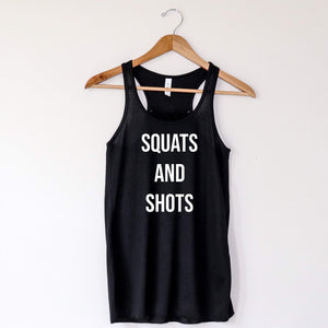 Womens Workout Tank, Squats and Shots Tank, Women's Fitness Tank, Workout Tank Top, Workout Gift, Gift for Her, Motivational Tank, Athlete