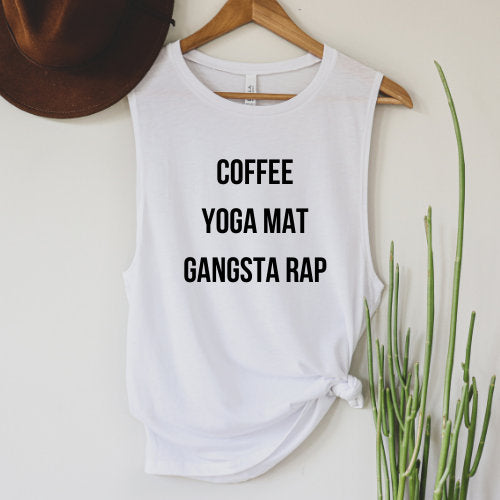 Women's Workout Tank, Coffee Yoga Mat Gangsta Rap, Workout Tank, Yoga Tank Top, Yoga Shirt Women, Workout Shirt, Yoga Teacher Gift, Yoga Mom