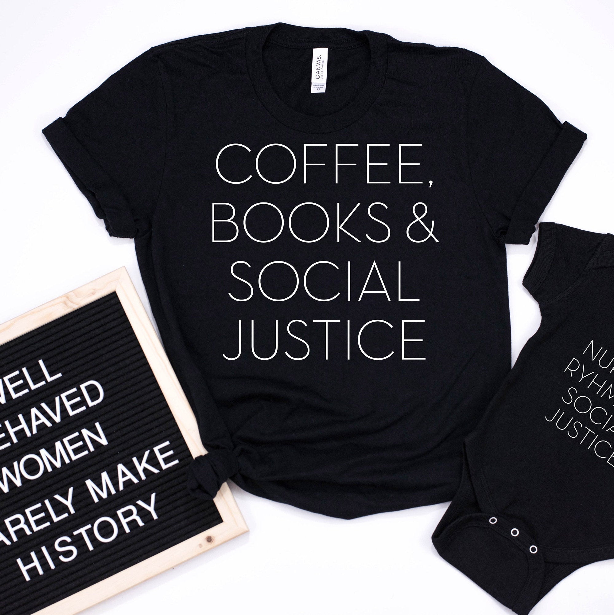 Coffee Books Social Justice Shirt, Matching Mother Daughter Feminist Shirts, Mommy and Me Set, Raising Girl Gang, Mom and Daughter Outfit