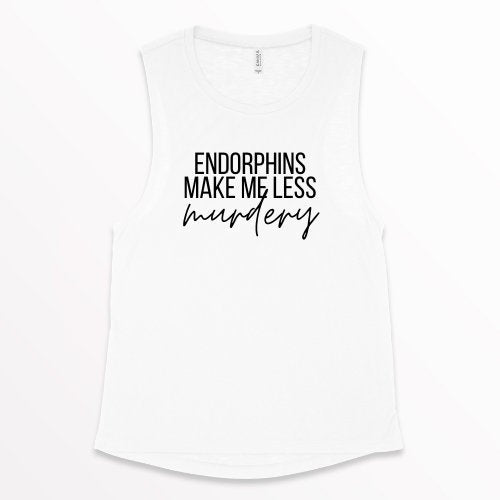 Endorphins Make Me Less Murdery Tank, Women's Workout Tank, Fitness Tank, Workout Tank Top, Gift for Her, Crime Show Tank, Murder Podcast