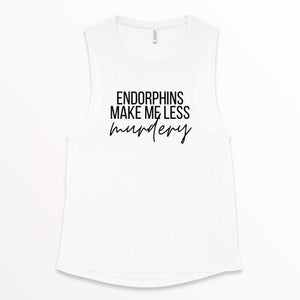 Endorphins Make Me Less Murdery Tank, Women's Workout Tank, Fitness Tank, Workout Tank Top, Gift for Her, Crime Show Tank, Murder Podcast