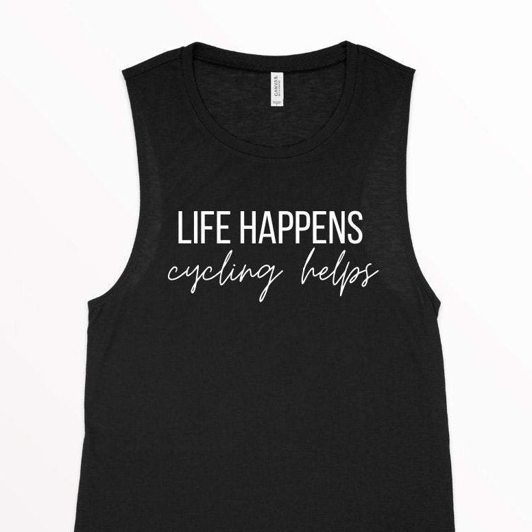 Life Happens Cycling Helps Tank Top, Women's Cycling Top, Cycling Tank, Women's Workout Tank, Women's Gym Apparel, Fitness Tank, Gym Tank