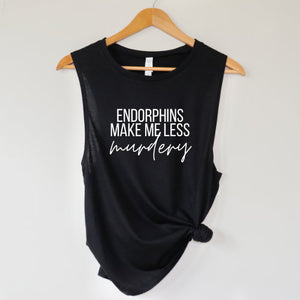 Endorphins Make Me Less Murdery Tank, Women's Workout Tank, Fitness Tank, Workout Tank Top, Gift for Her, Crime Show Tank, Murder Podcast