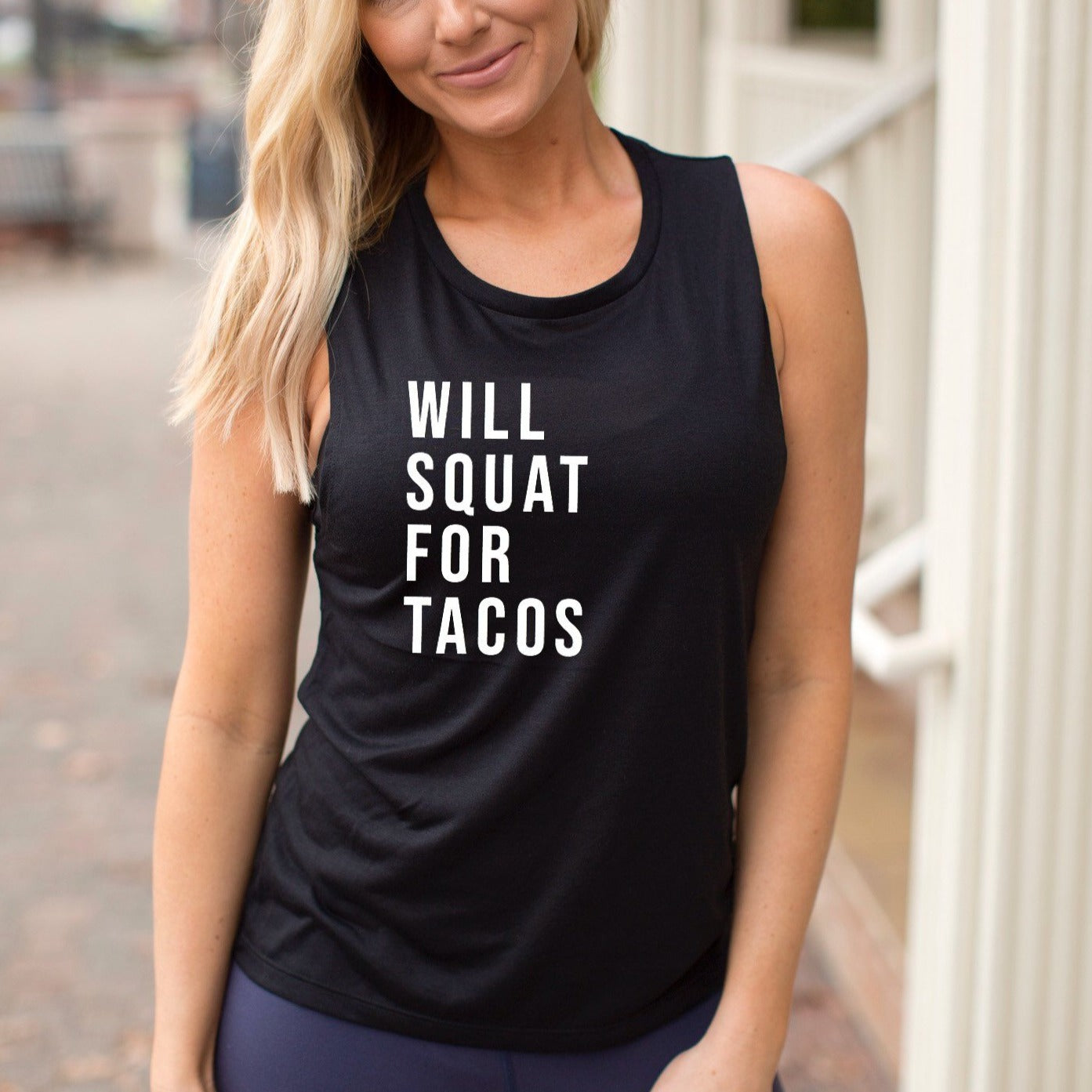 Womens Workout Tank, Womens Fitness Tank, Workout Tank Top, Workout Gift, Gift for Her, Will Squat for Tacos, Taco Lover Tank, Leg Day Tank