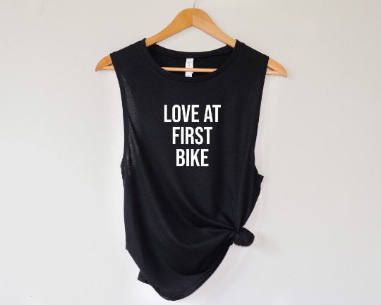 Women's Biking Tank, Love at First Bike, Cycling Tank, Funny Gym Shirt, Cycling Instructor Gift, Cycling Top, Fitness Tank Top, Workout Top