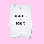 Load image into Gallery viewer, Womens Workout Tank, Womens Fitness Tank, Workout Tank Top, Workout Gift, Gift for Her, Deadlifts and Donuts, Muscle Tank Top, Weightlifting
