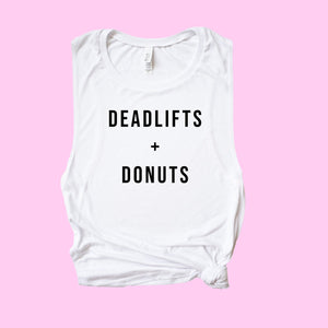 Womens Workout Tank, Womens Fitness Tank, Workout Tank Top, Workout Gift, Gift for Her, Deadlifts and Donuts, Muscle Tank Top, Weightlifting